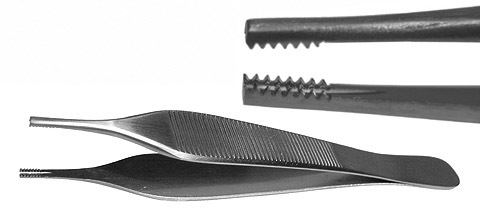 Adson Thumb Forceps, Angled Tips, 4 3/4" (12.1 Cm), Dressing Forceps, Serrated